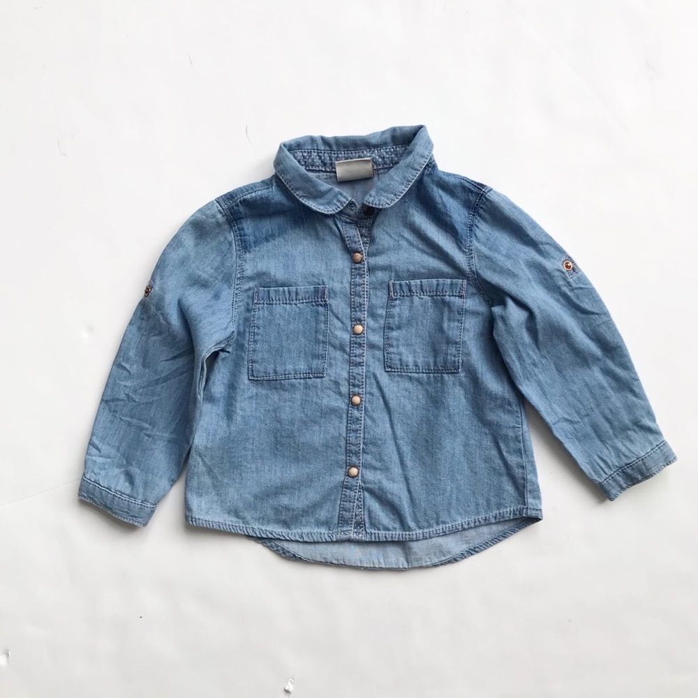 Zara soft denim snap up shirt EUC 9-12 months